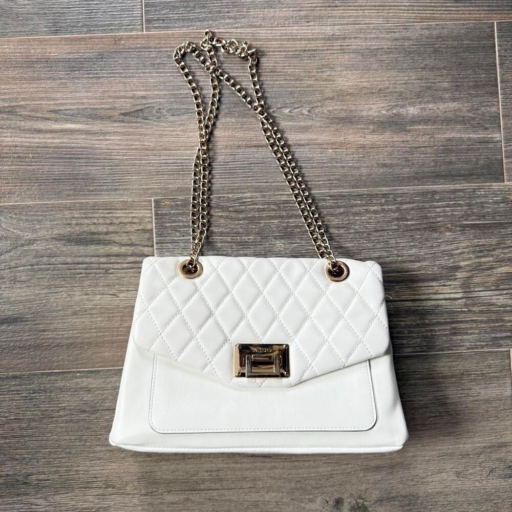 STUNNING White Quilted ALDO Crossbody / Shoulder Bag Gold Chain